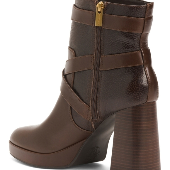 🔹️VINCE CAMUTO🔹️Root Beer Leather Coliana Stacked Heel Booties - Picture 3 of 4